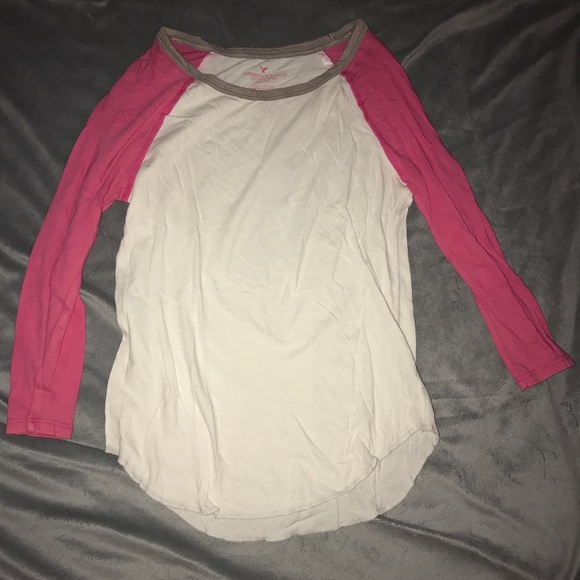 American Eagle Outfitters Tops - American Eagle pink and white baseball tee! ✨
